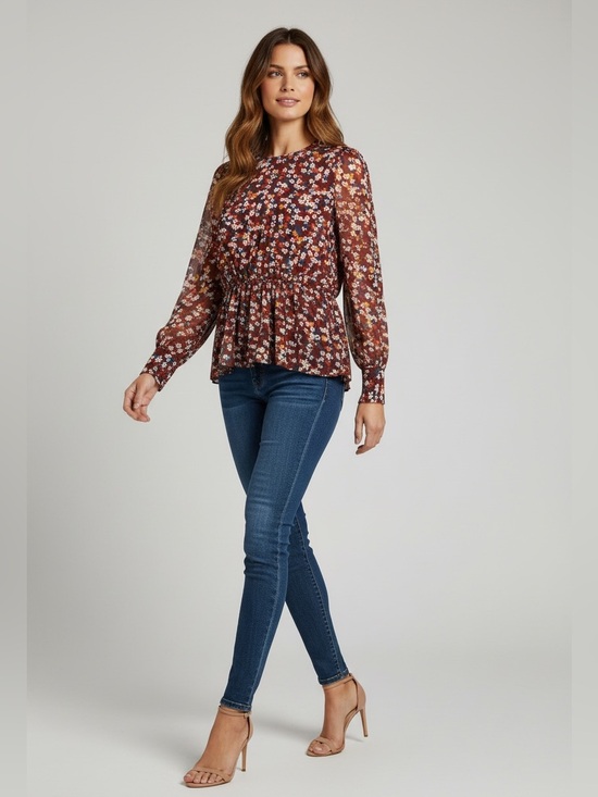 Jason Wu Tops - Jason Wu Collective Floral Sheer Peplum Blouse -Boho-- Burgundy– 4- MSRP $350